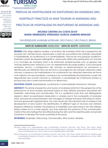 PRÁTICAS DE HOSPITALIDADE NO ENOTURISMO EM ANDRADAS (MG)