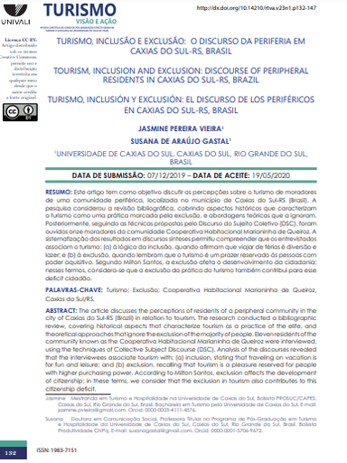 TURISMO, INCLUSÃO E EXCLUSÃO: O DISCURSO DA PERIFERIA EM CAXIAS DO SUL-RS, BRASIL