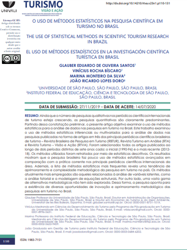 O USO DE MÉTODOS ESTATÍSTICOS NA PESQUISA CIENTÍFICA EM TURISMO NO BRASIL