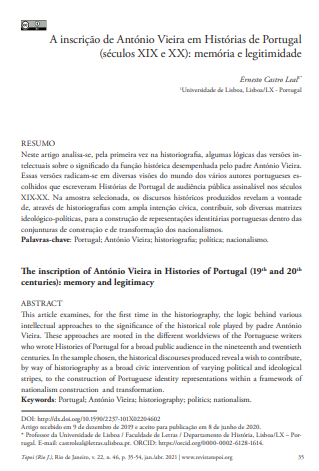 A inscrição de António Vieira em Histórias de Portugal (séculos XIX e XX): memória e legitimidade