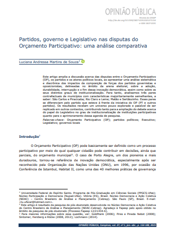 Partidos, governo e Legislativo nas disputas do Orçamento Participativo: uma análise comparativa