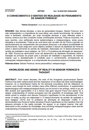 O CONHECIMENTO E O SENTIDO DE REALIDADE NO PENSAMENTO DE SÁNDOR FERENCZI