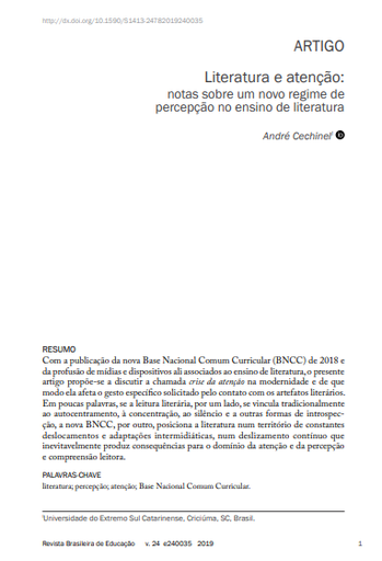 Literatura e atenção: notas sobre um novo regime de percepção no ensino de literatura