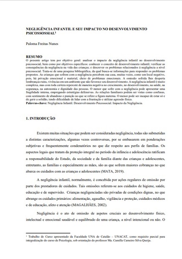 Negligência infantil e seu impacto no desenvolvimento psicossocial