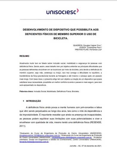 Desenvolvimento de dispositivo que possibilita aos deficientes físicos de membro superior o uso de bicicleta