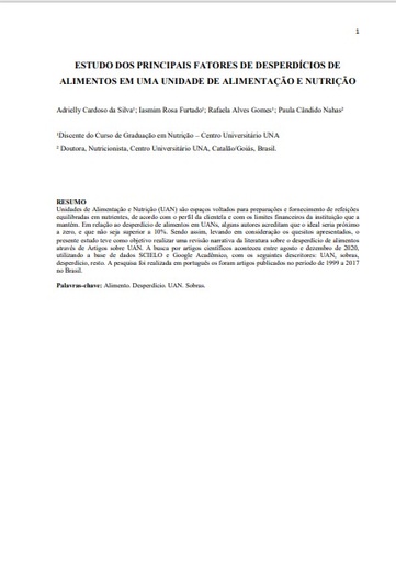 Estudos dos principais fatores de desperdício de alimentos em uma unidade de alimentação e nutrição