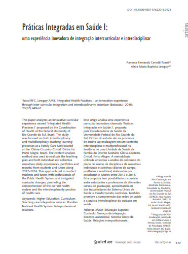 Práticas Integradas em Saúde I: uma experiência inovadora de integração intercurricular e interdisciplinar