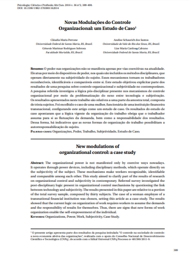 Novas Modulações do Controle Organizacional: um Estudio de Caso