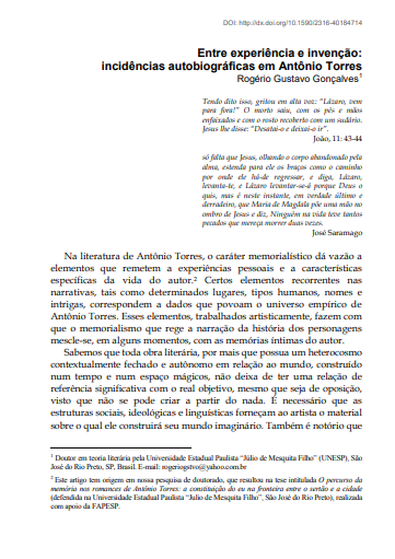 Entre experiencia e invención: incidencias autobiográficas em Antônio Torres