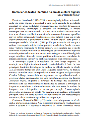 ¿Cómo ler os textos literarios na era da cultura digital?