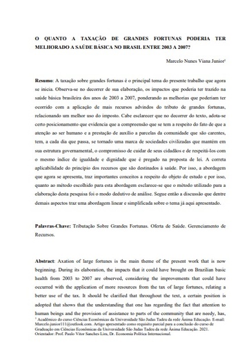 O Quanto a Taxação de Grandes Fortunas Poderia Ter Melhorado A Saúde Básica No Brasil Entre 2003 a 2007