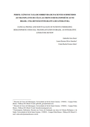 Perfil clínico e taxa de sobrevida de pacientes submetidos ao transplante de células-tronco hematopoiéticas no brasil: uma revisão integrativa de literatura
