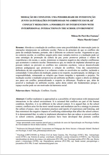 Mediação de conflitos: uma possibilidade de intervenção junto às interações interpessoais no ambiente escolar