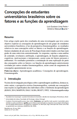 Concepções de estudantes universitários brasileiros sobre os fatores e as funções da aprendizagem