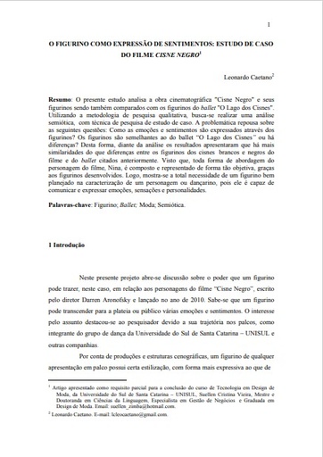 O figurino como expressão de sentimentos: estudo de caso do filme cisne negro