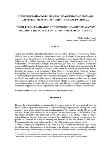 A desburocratização do processo de adoção como forma de atender ao princípio do melhor interesse da criança