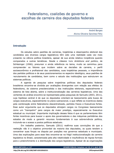 Federalismo, coalizões de governo e escolhas de carreira dos deputados federais