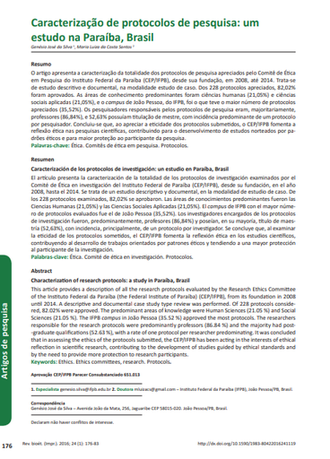 Caracterização de protocolos de pesquisa: um estudo na Paraíba, Brasil