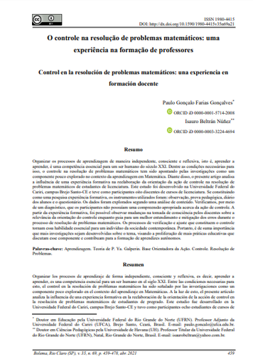 O controle na resolução de problemas matemáticos: uma experiência na formação de professores