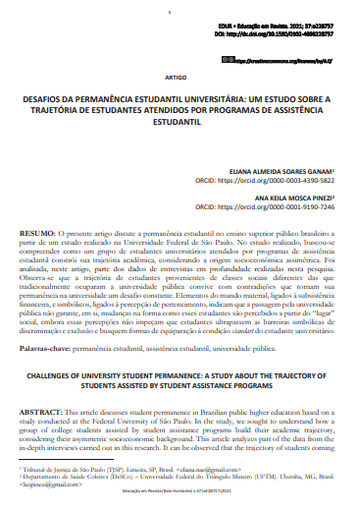 DESAFIOS DA PERMANÊNCIA ESTUDANTIL UNIVERSITÁRIA: UM ESTUDO SOBRE A TRAJETÓRIA DE ESTUDANTES ATENDIDOS POR PROGRAMAS DE ASSISTÊNCIA ESTUDANTIL