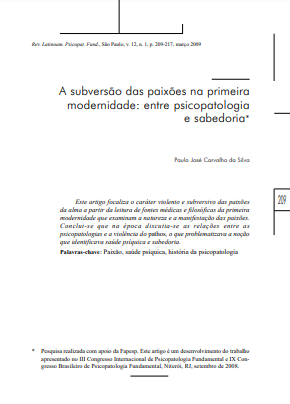 A subversão das paixões na primeira modernidade: entre psicopatologia e sabedoria