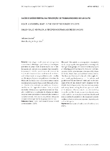 SAÚDE E SAÚDE MENTAL NA PERCEPÇÃO DE TRABALHADORES DE UM CAPSi