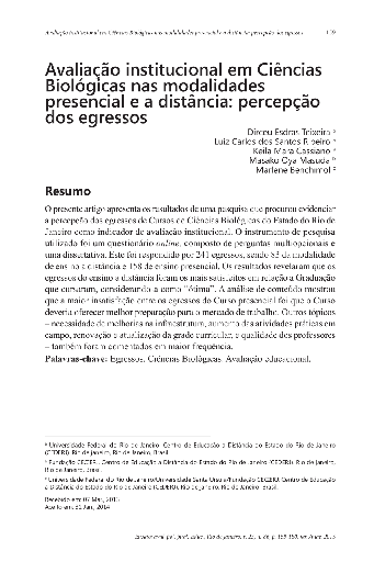 Avaliação institucional em Ciências Biológicas nas modalidades presencial e a distância: percepção dos egressos