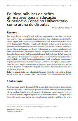 Políticas públicas de ações afirmativas para a Educação Superior: o Conselho Universitário como arena de disputas