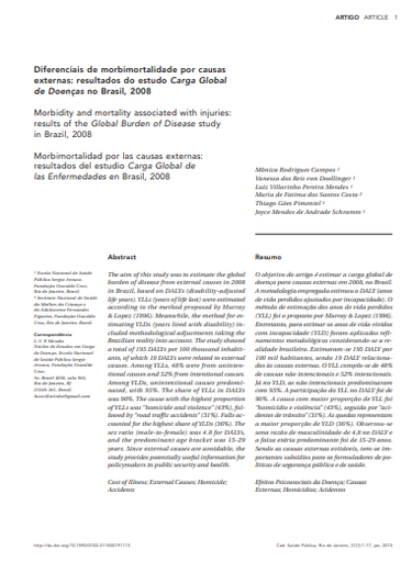 Morbidity and mortality associated with injuries: results of the Global Burden of Disease study in Brazil, 2008