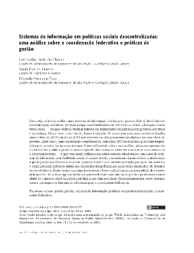 Sistemas de informação em políticas sociais descentralizadas: uma análise sobre a coordenação federativa e práticas de gestão