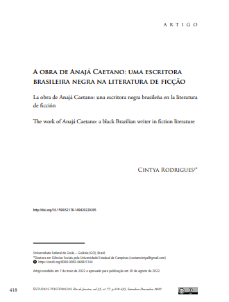 A OBRA DE ANAJÁ CAETANO: UMA ESCRITORA BRASILEIRA NEGRA NA LITERATURA DE FICÇÃO