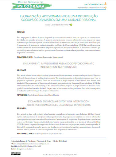 ESCRAVIZAÇÃO, APRISIONAMENTO E UMA INTERVENÇÃO SOCIOPSICODRAMÁTICA EM UMA UNIDADE PRISIONAL