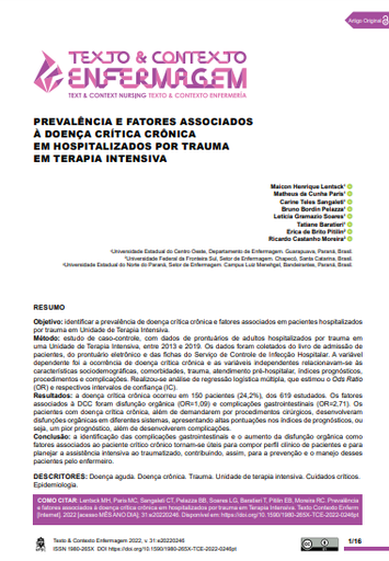 PREVALENCE AND FACTORS ASSOCIATED WITH CHRONIC CRITICAL DISEASE IN HOSPITALIZED FOR TRAUMA IN INTENSIVE CARE