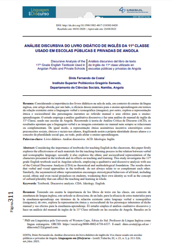 ANÁLISE DISCURSIVA DO LIVRO DIDÁTICO DE INGLÊS DA 11ª CLASSE USADO EM ESCOLAS PÚBLICAS E PRIVADAS DE ANGOLA