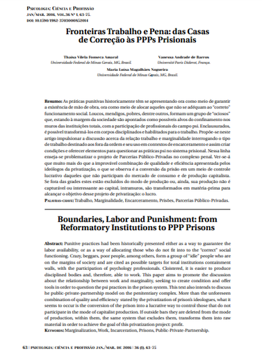 Fronteiras Trabalho e Pena: das Casas de Correção às PPPs Prisionais