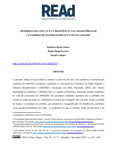 MEMÓRIAS DO LIXO: LUTA E RESISTÊNCIA NAS TRAJETÓRIAS DE CATADORES DE MATERIAIS RECICLÁVEIS DA ASMARE1