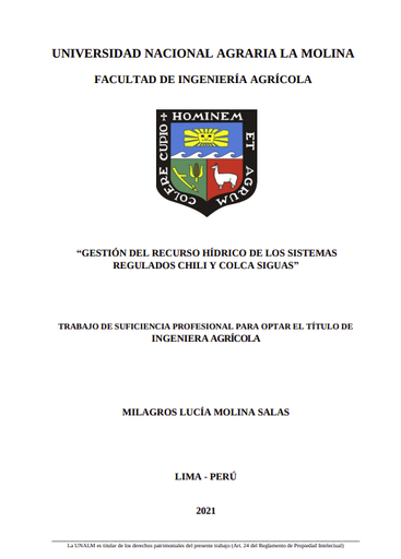 Gestión del recurso hídrico de los sistemas regulados Chili y Colca Siguas