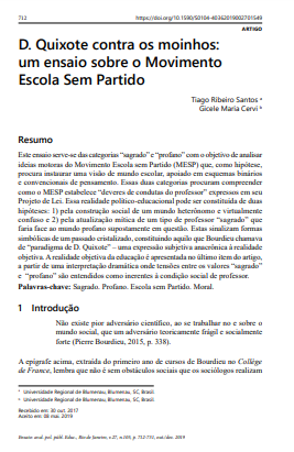 D. Quixote contra os moinhos: um ensaio sobre o Movimento Escola Sem Partido