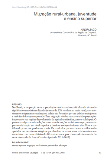 Migração rural-urbana, juventude e ensino superior
