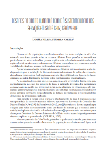 Challenges to the human right to water and to the sustainability of services in Santa Cruz, Cabo Verde