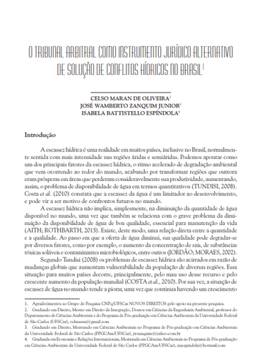 The Arbitral Tribunal as an alternative legal instrument for solving water conflicts in Brazil