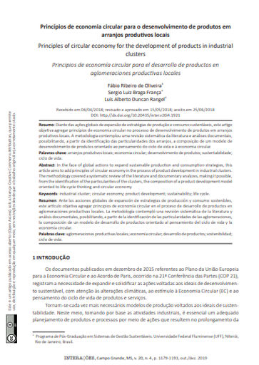 Princípios de economia circular para o desenvolvimento de produtos em arranjos produtivos locais