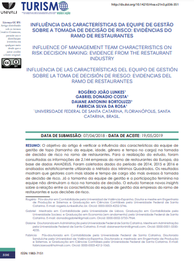Influência das características da equipe de gestão sobre a tomada de decisão de risco: evidências do ramo de restaurantes