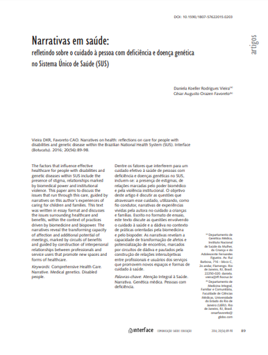 Narrativas em saúde: refletindo sobre o cuidado à pessoa com deficiência e doença genética no Sistema Único de Saúde (SUS)