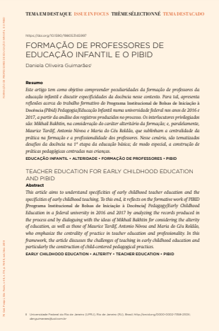 FORMAÇÃO DE PROFESSORES DE EDUCAÇÃO INFANTIL E O PIBID