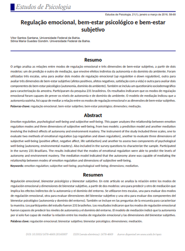 Regulação emocional, bem-estar psicológico e bem-estar subjetivo