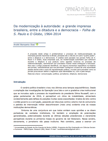 Da modernização à autoridade: a grande imprensa brasileira, entre a ditadura e a democracia – Folha de S. Paulo e O Globo, 1964-2014
