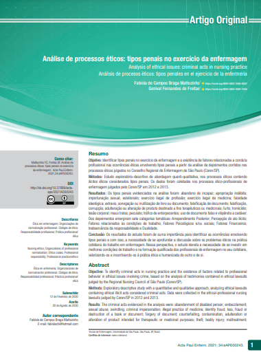 Análise de processos éticos: tipos penais no exercício da enfermagem
