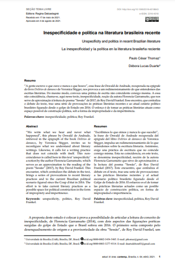 Inespecificidade e política na literatura brasileira recente