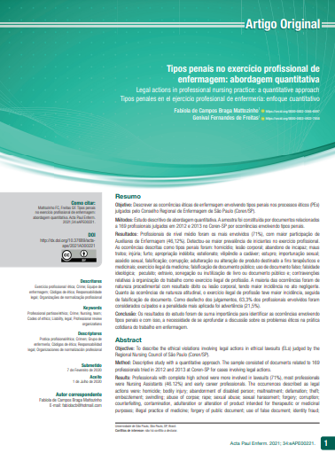 Tipos penais no exercício profissional de enfermagem: abordagem quantitativa
